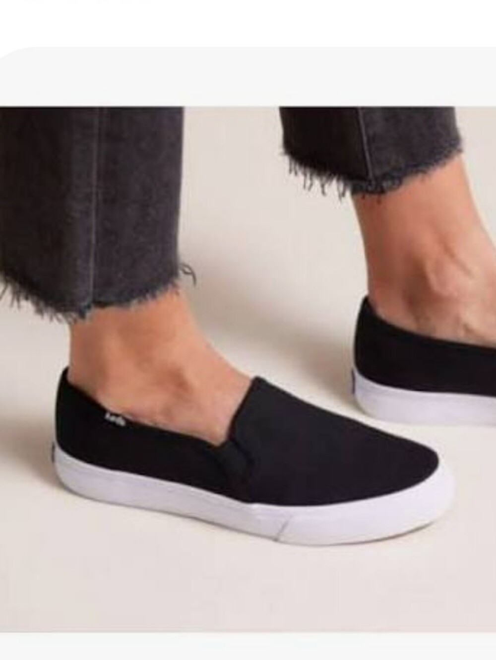 Keds Boat Shoe Slip-on "Double Decker" Black Leather with SoftBlue Insole SZ 8.5